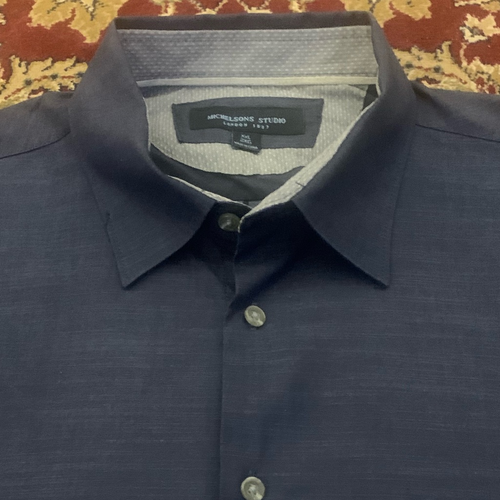 Michelsons Studio Ls Shiny All Cotton Navy Blue Shirt